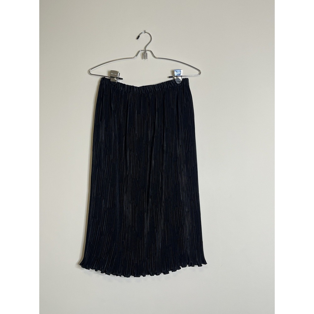 Accordion Pleat Skirt Womens Sz 8 Black Pencil Pull On Elastic 26" Waist Vtg USA